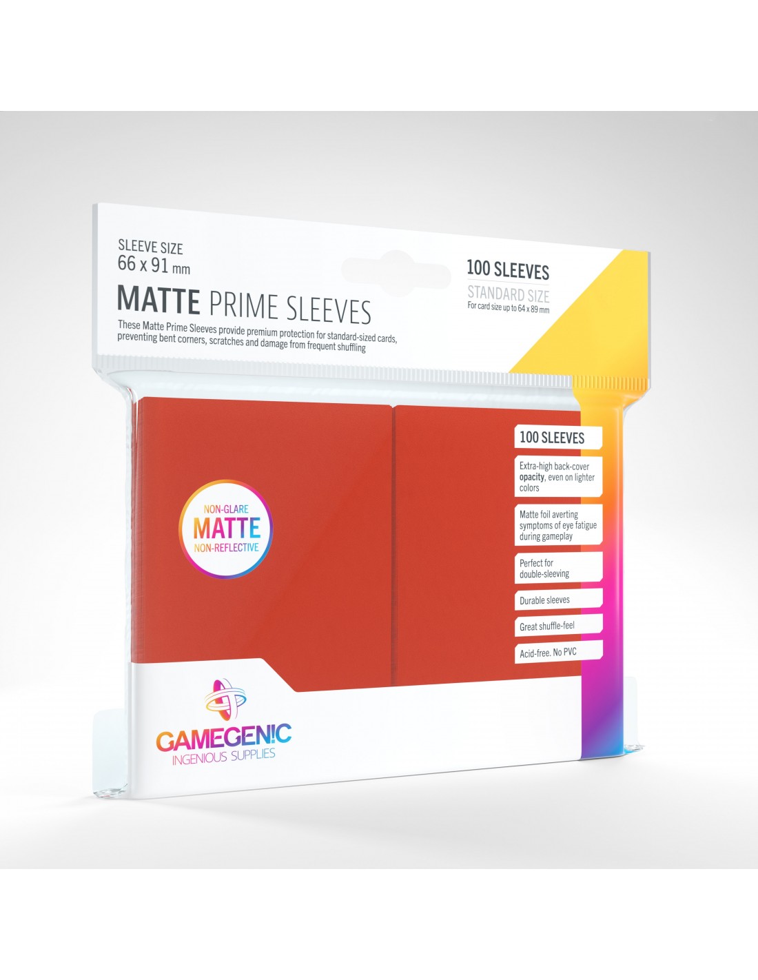 Matte Prime Sleeves 100 stk – Rød – Anti-Glare – GameGenic