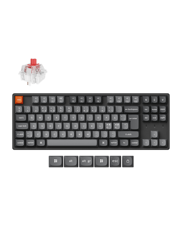 Keychron K8 Max Qmk Via Wireless Tri-mode Super Red Gaming Tastatur Uden Numpad Nordisk Sort