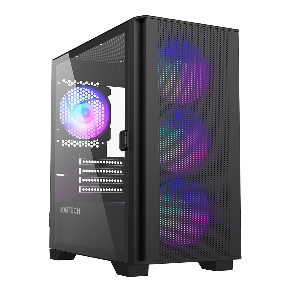 Montech Air 100 Argb Black Micro Atx  Tempered Glass  4x Argb Fans Included