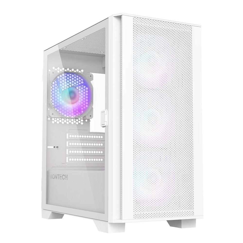 Montech Air 100 Argb White  Micro Atx  Tempered Glass  4x Argb Fans Included