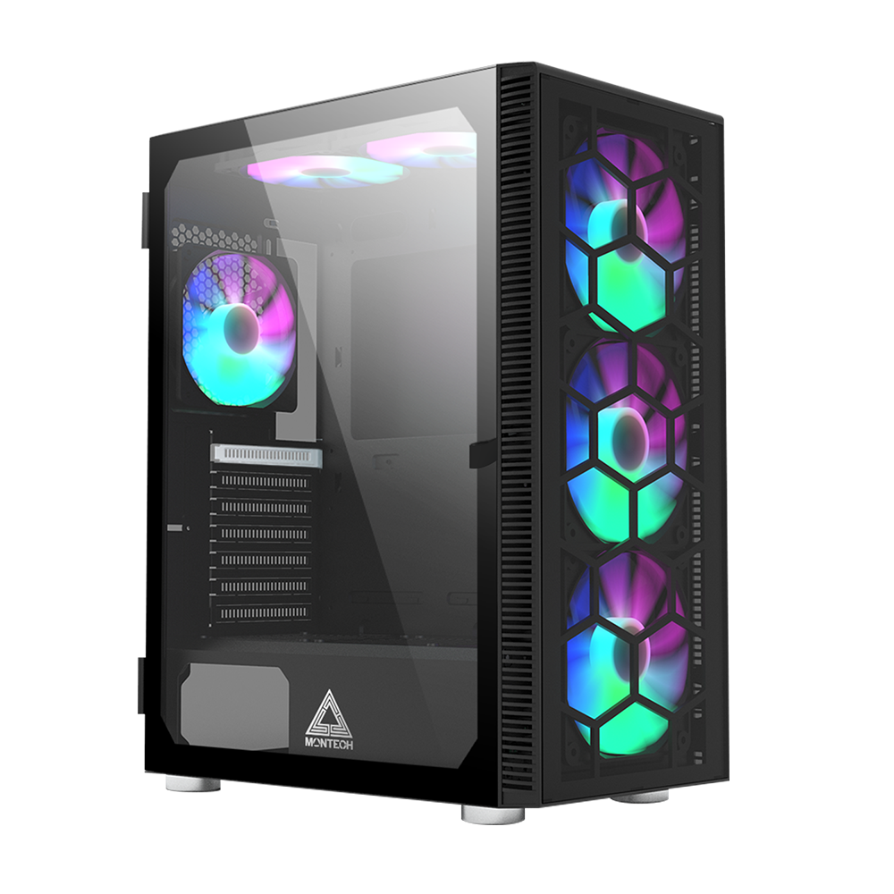 Montech X3 Glas Sort   Fans Inkluderet  Statisk Rgb  Tempereret Glas Side