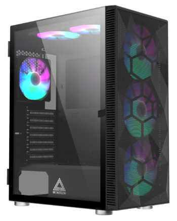 Montech X3 Mesh Black 3x 140mm Static Rgb Fans   3x 120mm Static Rgb Fans  Side Swivel Tempered Glass Kabinet Geekd Dk