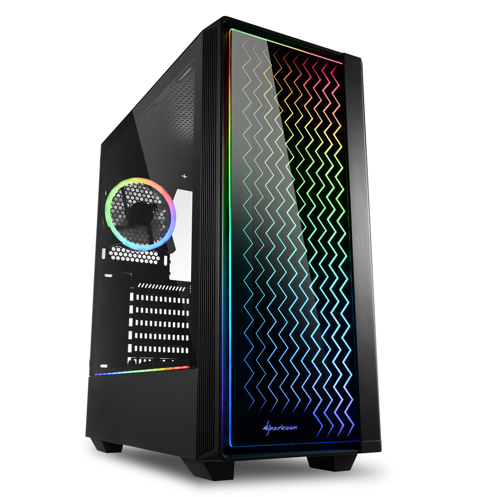 Sharkoon Rgb Lit 200 Tower Caseâ Black  Front And Side Panel Of Tempered Glass
